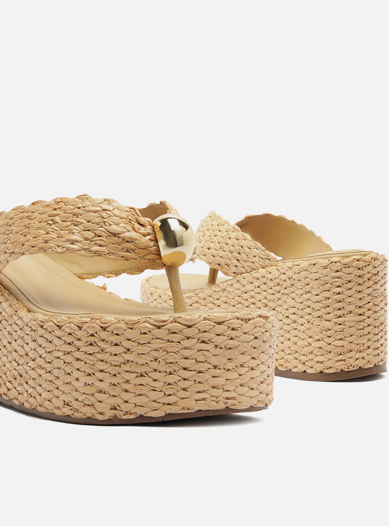 Sandália Bege Palha Flatform Flip Flop Metal — foto 4