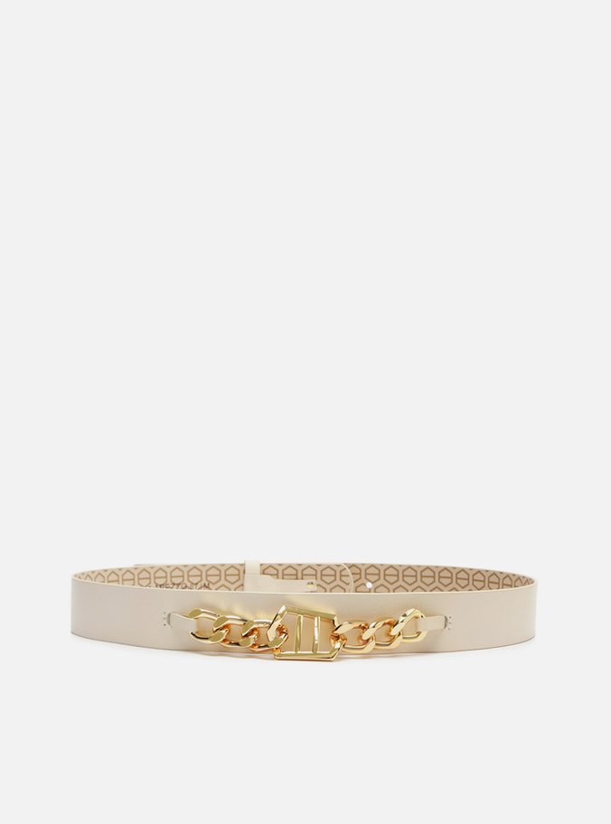 Cinto Off-White Couro Médio Metal Correntes