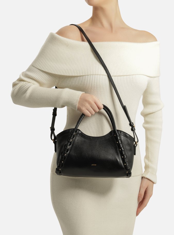 Bolsa Tote Preta Couro Média Tramado Rolotê