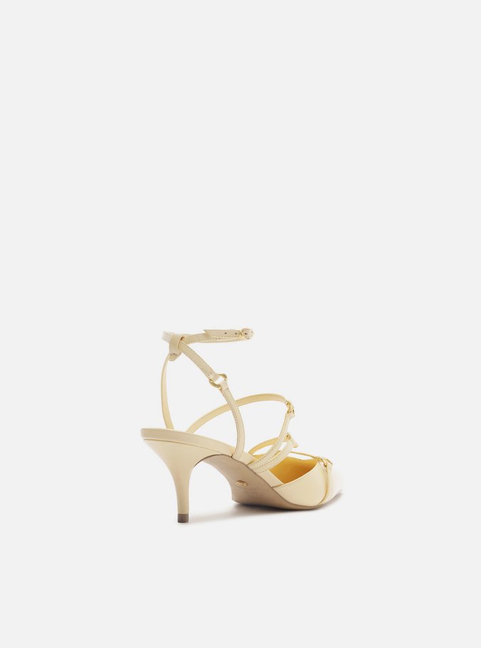 Scarpin Amarelo Couro Salto Kitten Tiras