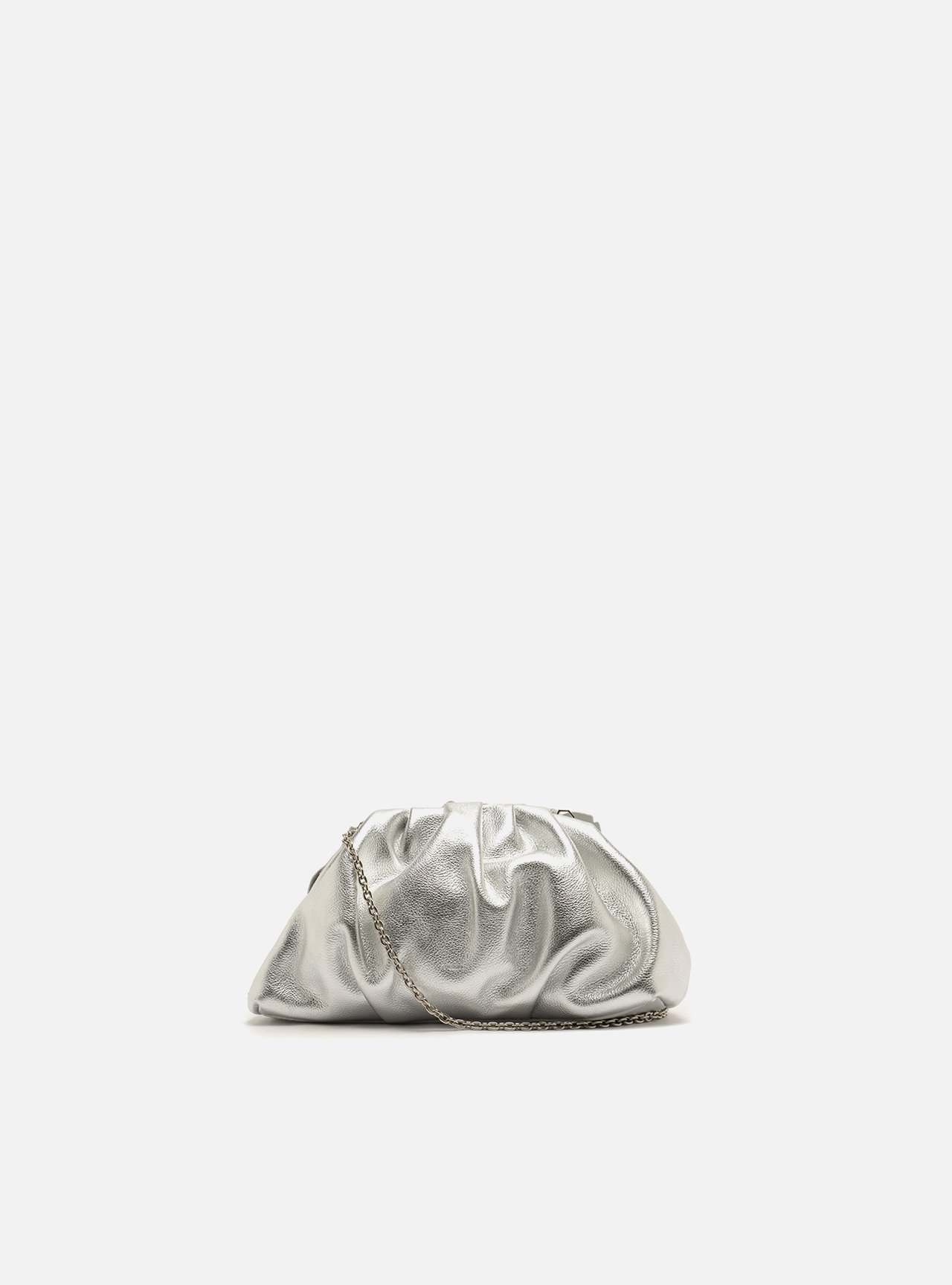 Bolsa Clutch Prata Couro Pequena Flor Corrente — foto 3