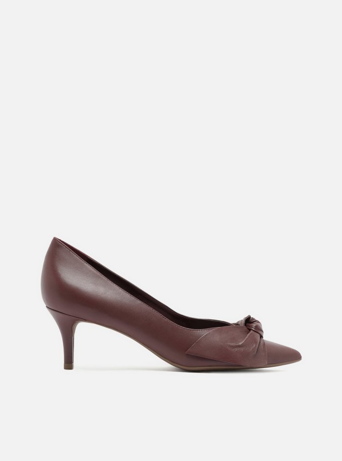 Scarpin Vermelho Couro Salto Fino Laço Maxi