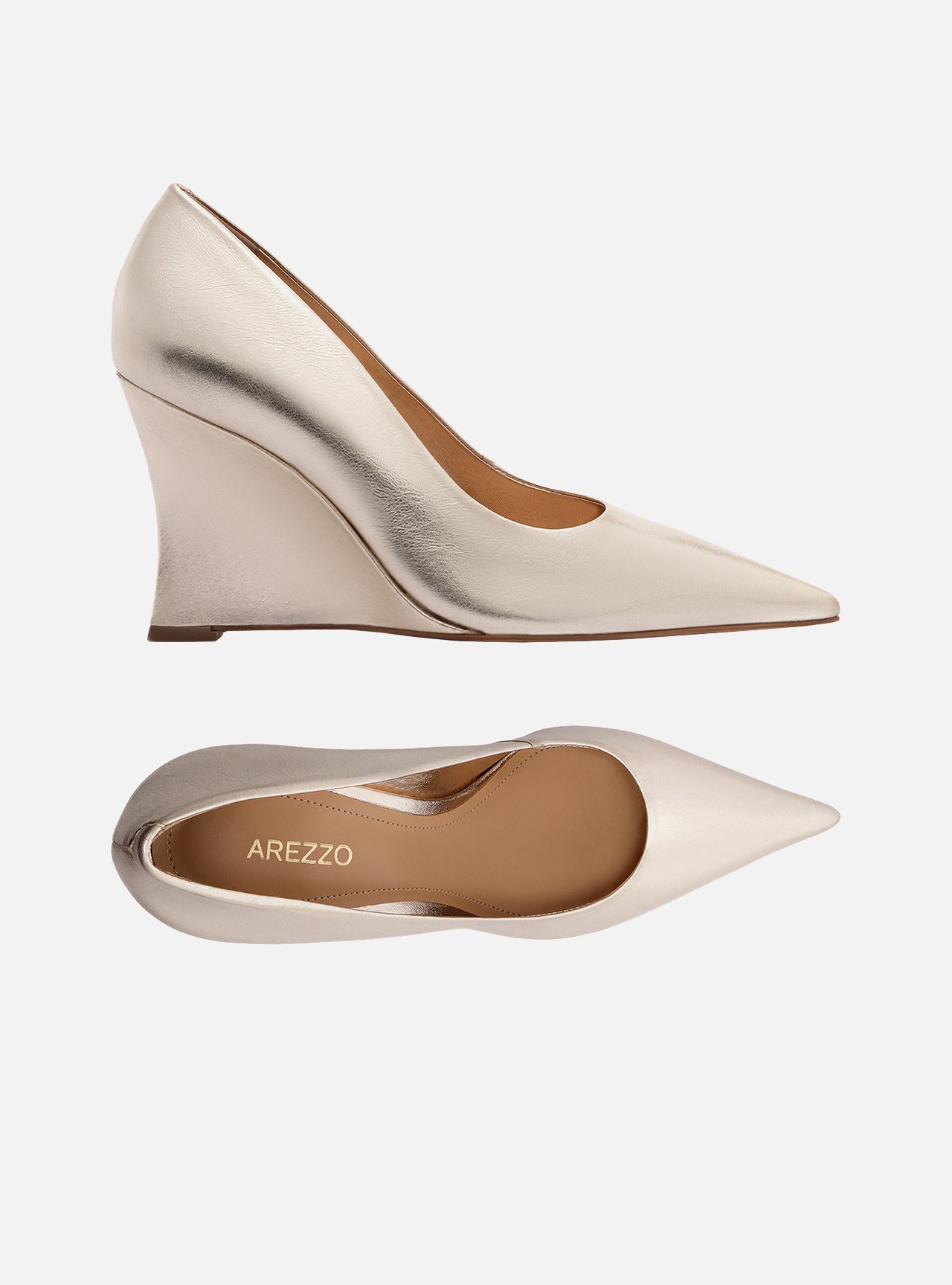 Scarpin Dourado Couro Salto Anabela Bico Fino — foto 5