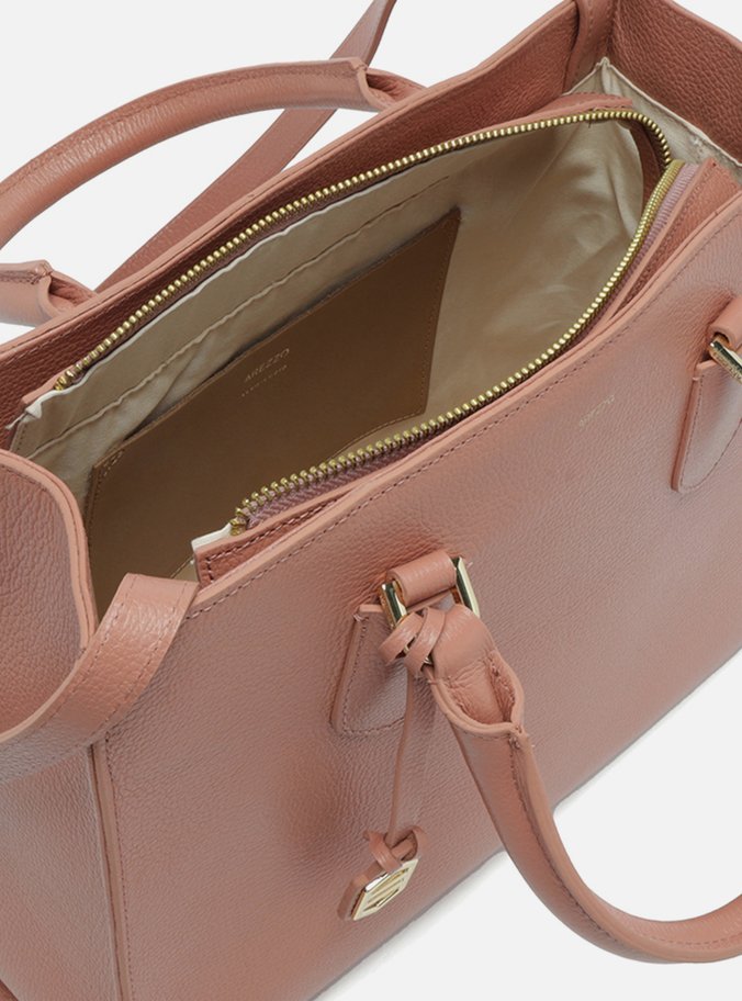 Bolsa Tote Rosa Couro Grande Bag Charm Metal