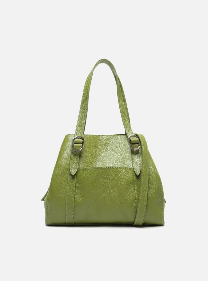 Bolsa Tote Verde Couro Rosa Média