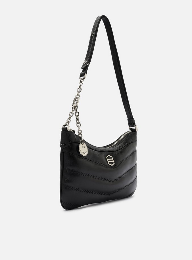 Bolsa Tiracolo Preta Couro Média Costuras
