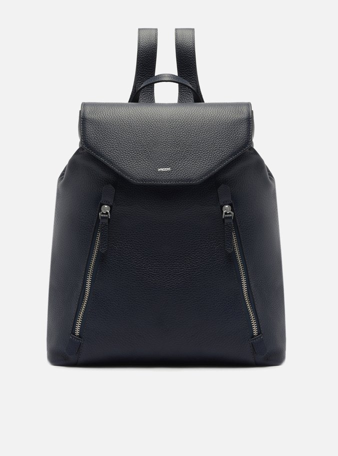 Mochila Azul Couro Grande Bolsos