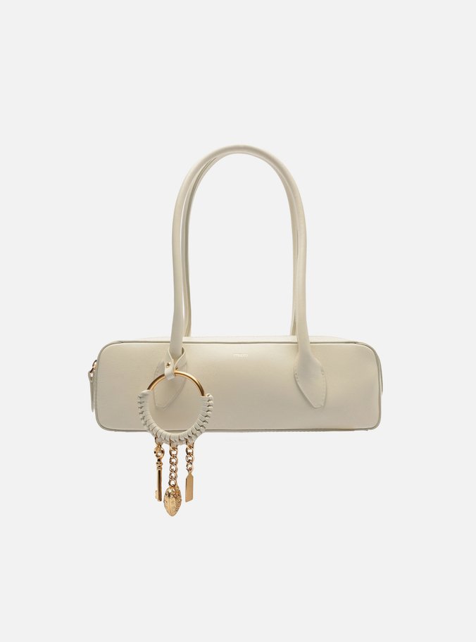 Bolsa Shoulder Branca Couro Média Metais
