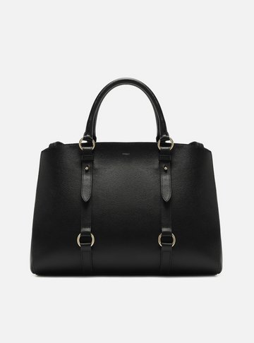 Bolsa Tote Preta Couro Grande Tiras