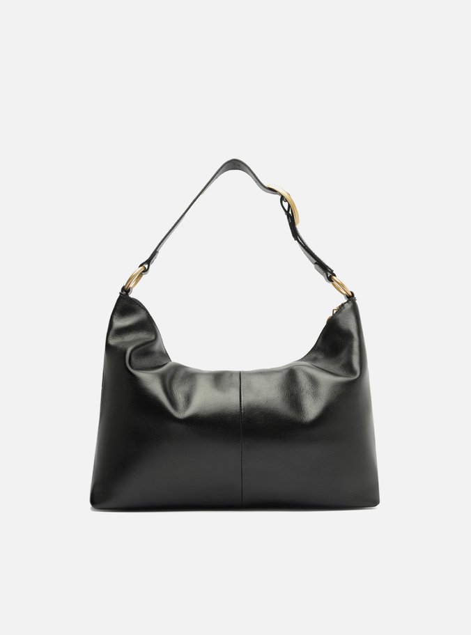 Bolsa Hobo Preta Couro Média Texturizada