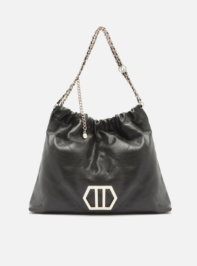 Bolsa Hobo Preta Couro Esther Grande