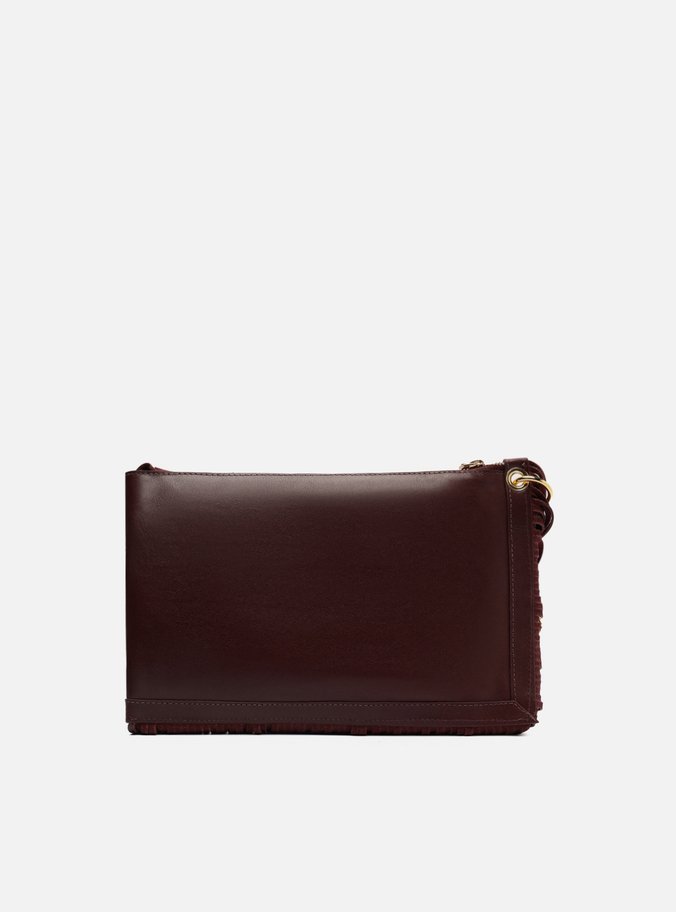Clutch Vermelha Couro Média Franjas Ilhoses