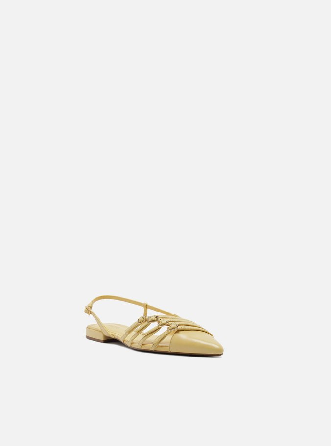 Sapatilha Amarela Couro Slingback Tiras Fivelas