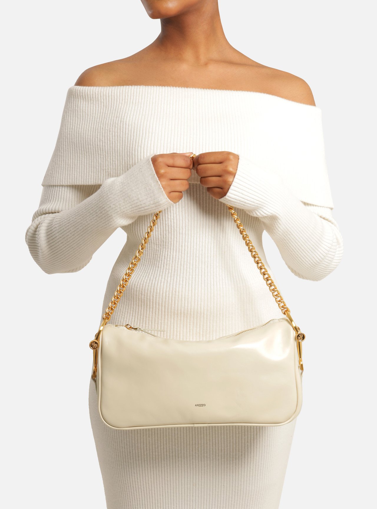 Bolsa Shoulder Off White Couro Média Corrente — foto 6