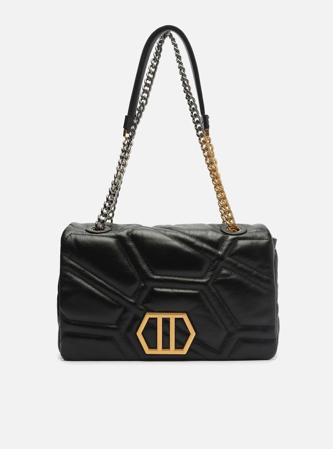 Bolsa Tiracolo Preta Couro Emma Média Longa