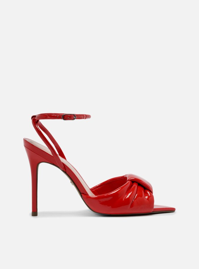Sandália Vermelha Verniz Salto Alto Puffer