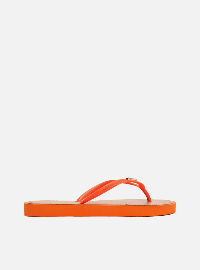 Chinelo de Dedo Tiras Laranja Palmilha Marrom