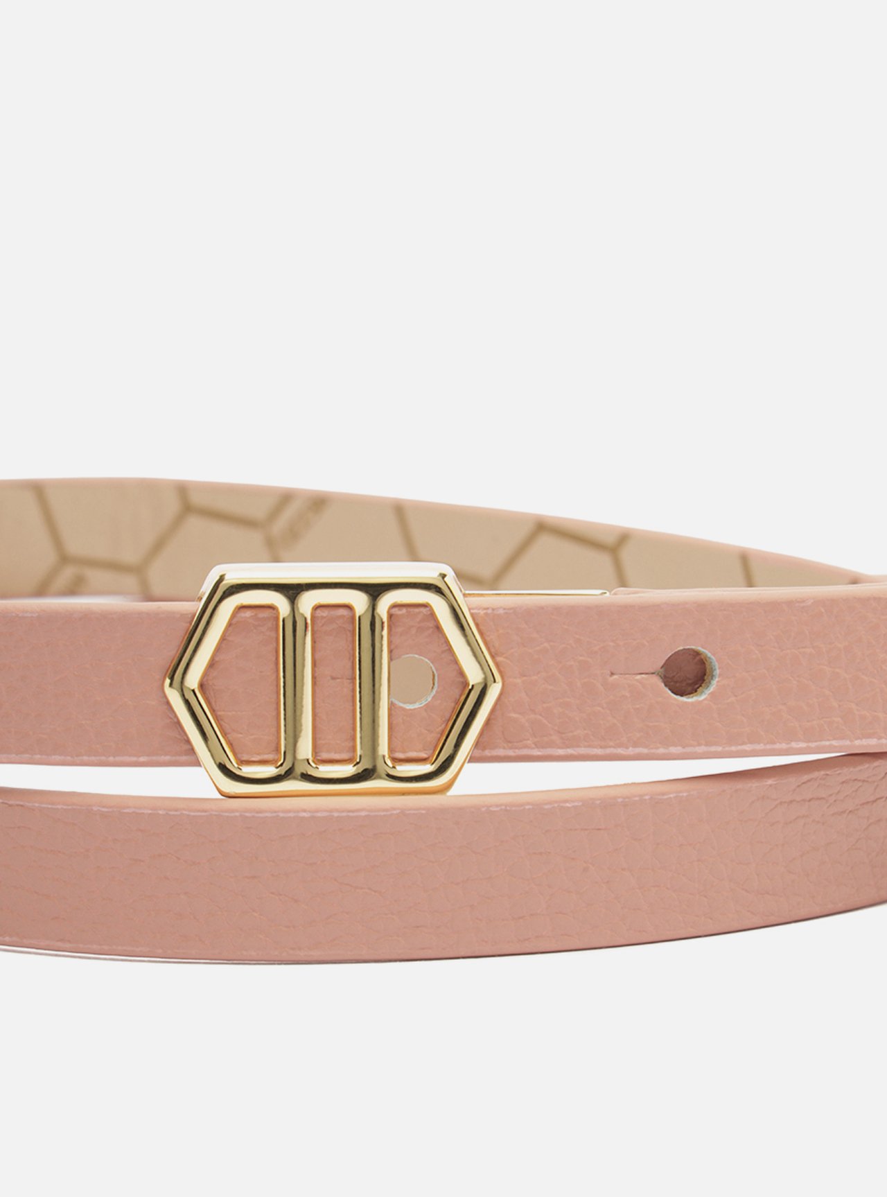 Cinto Rosa Couro Fino Fivela Hexagonal — foto 4