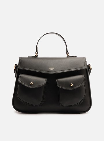 Bolsa Satchel Preta Grande Bolsos Frontais