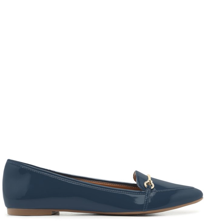 Mocassim Azul Sintéticos Salto Rasteiro Sem Fechamento Office Blue