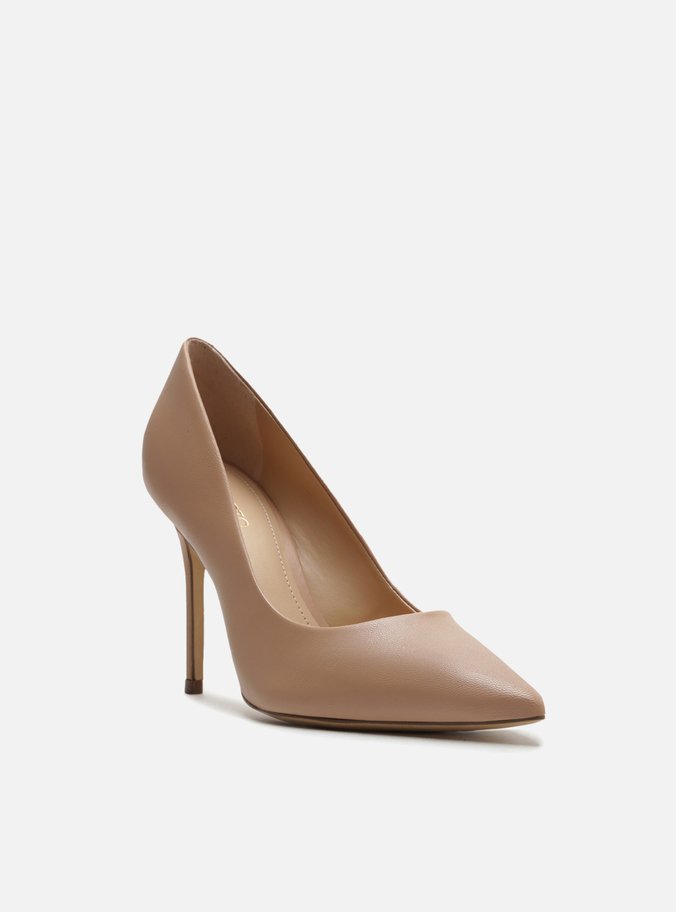 Scarpin Nude Couro Salto Alto Bico Fino