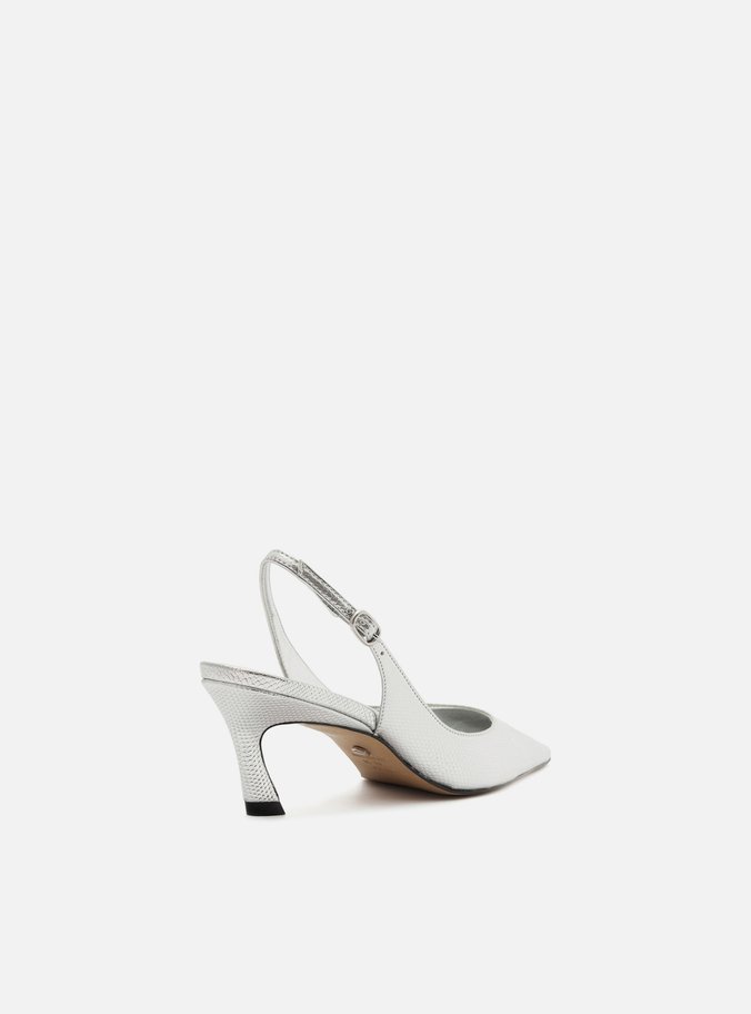 Scarpin Prata Couro Salto Baixo Slingback Esther