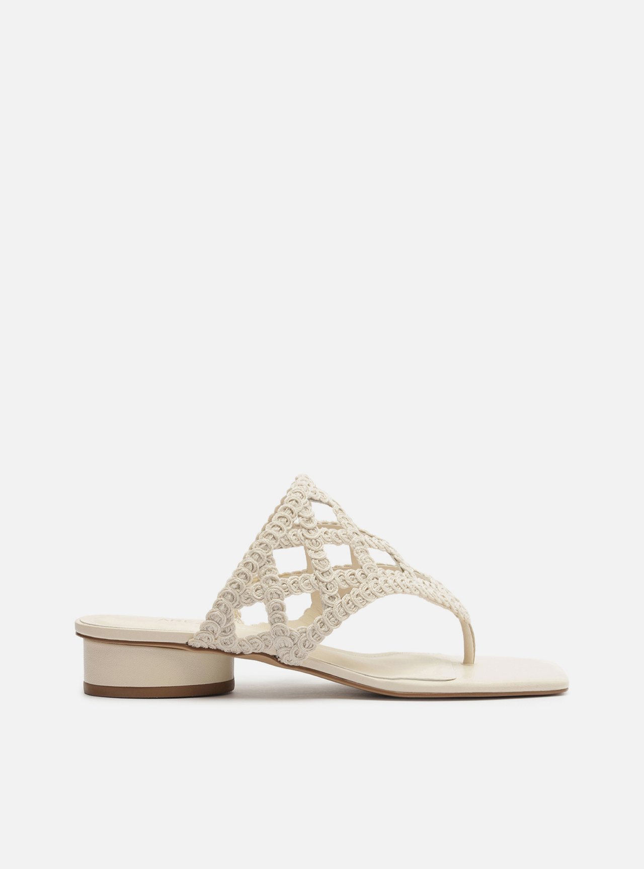 Sandália Off-White Bordada Salto Baixo Bloco — foto 1