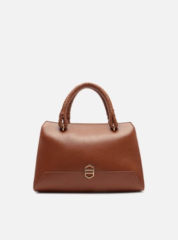 Bolsa Tote Marrom Couro Média Metal Geométrico