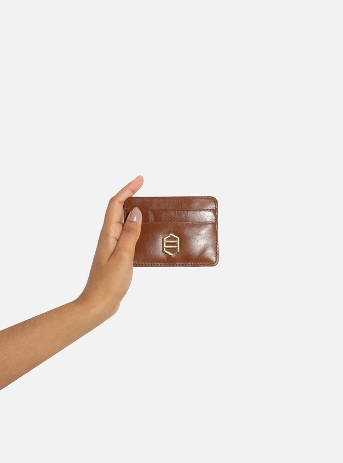 Porta-Cartões Caramelo Couro Metal