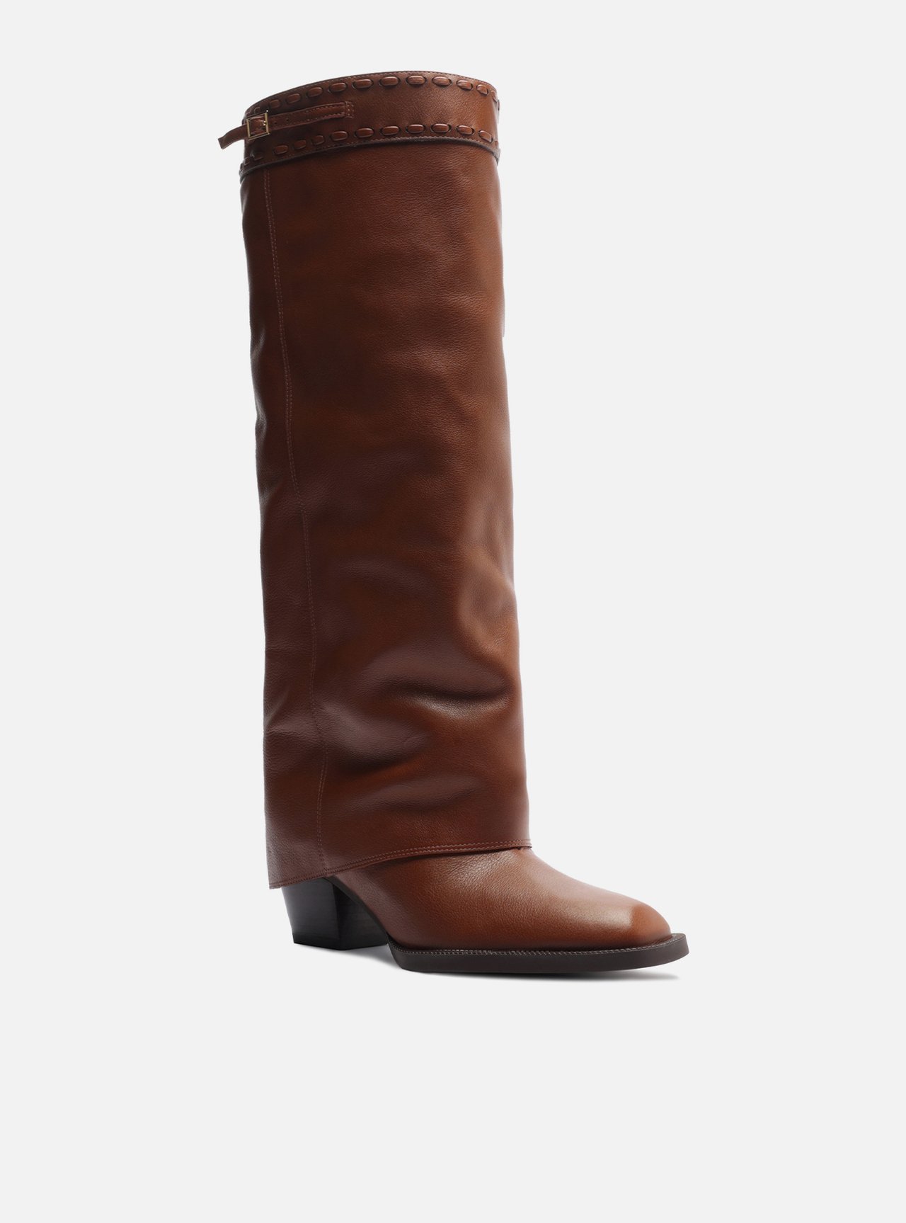 Bota Caramelo Couro Cano Longo Polaina Folk — foto 2