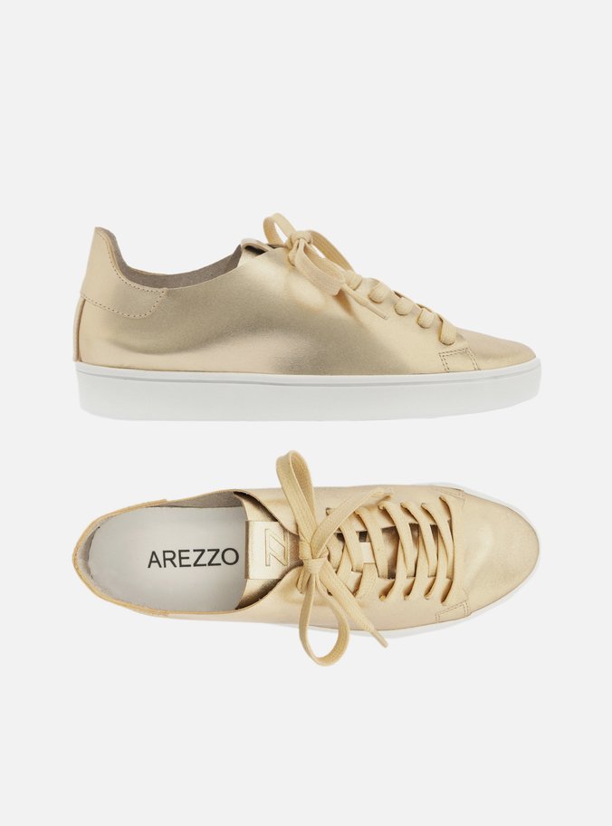 Tênis Dourado Couro Cadarço Casual