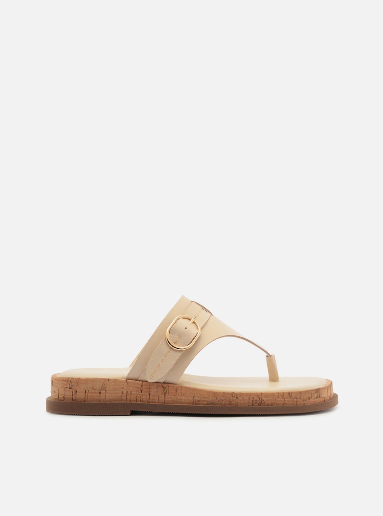 Sandália Rasteira Off White Couro Flatform Cortiça — foto 1
