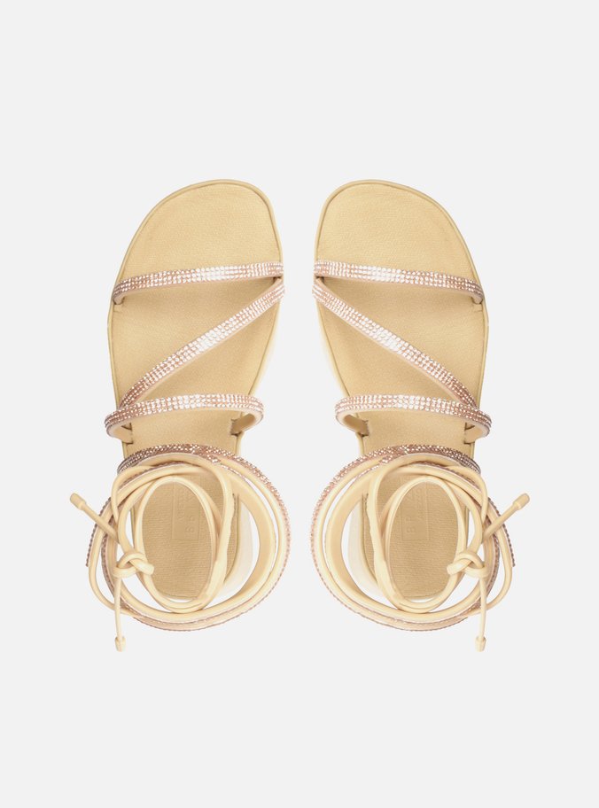 Sandália Dourada Strass Flatform Amarração Lulu