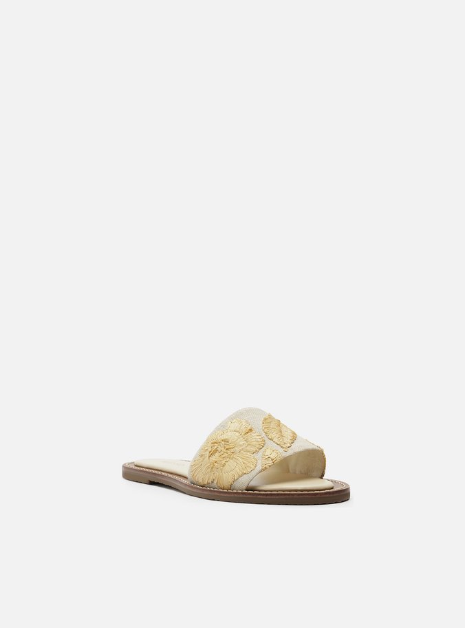 Rasteira Branca Flat Tira Única Bordado Flor