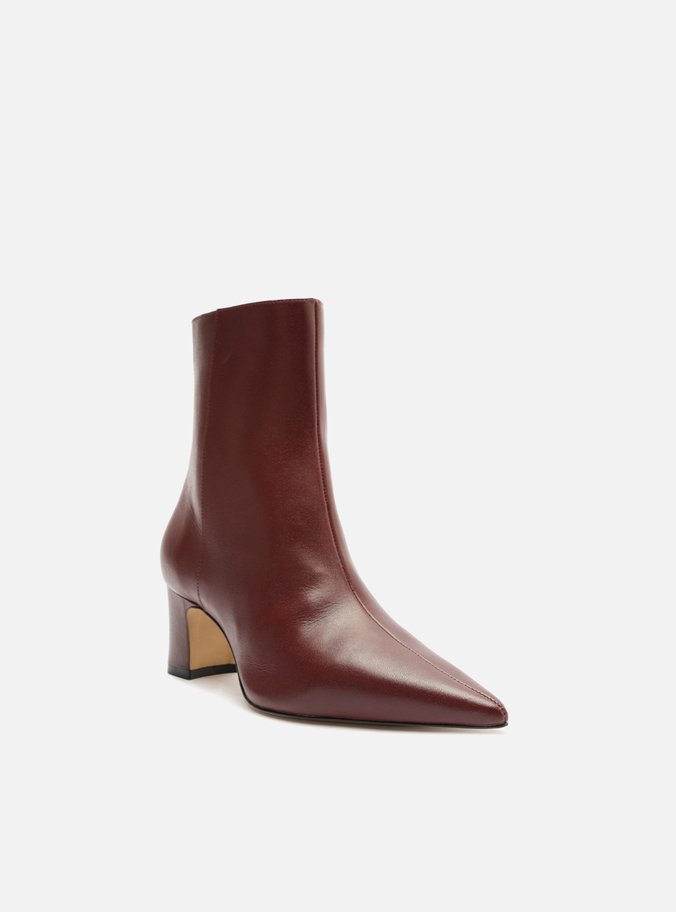 Bota Vermelha Couro Cano Curto Bico Fino
