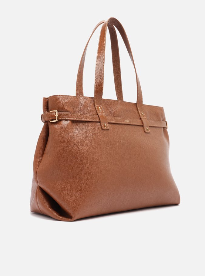 Bolsa Shopping Marrom Couro Grande Fivelas