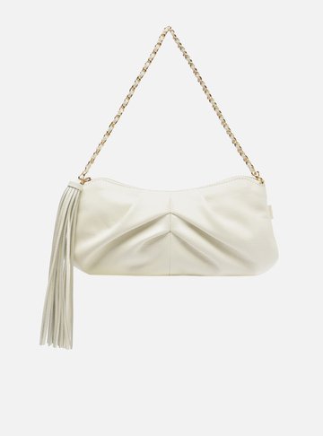 Bolsa Shoulder Branca Couro Grande Franzida
