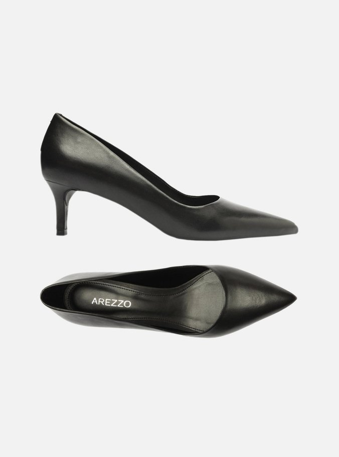 Scarpin Preto Couro Salto Baixo Fino Bico Fino
