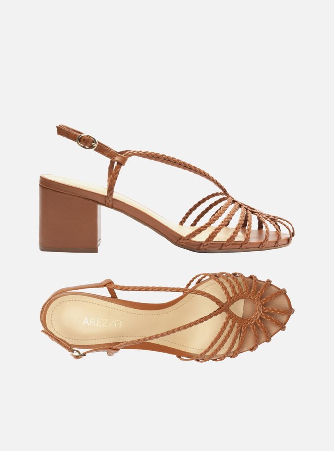 Sandália Marrom Caramel Salto Médio Tiras Huarache
