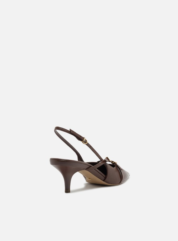 Scarpin Marrom Couro Salto Médio Slingback Amélia
