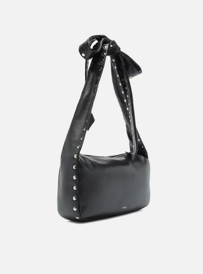 Bolsa Tiracolo Preta Couro Média Laço