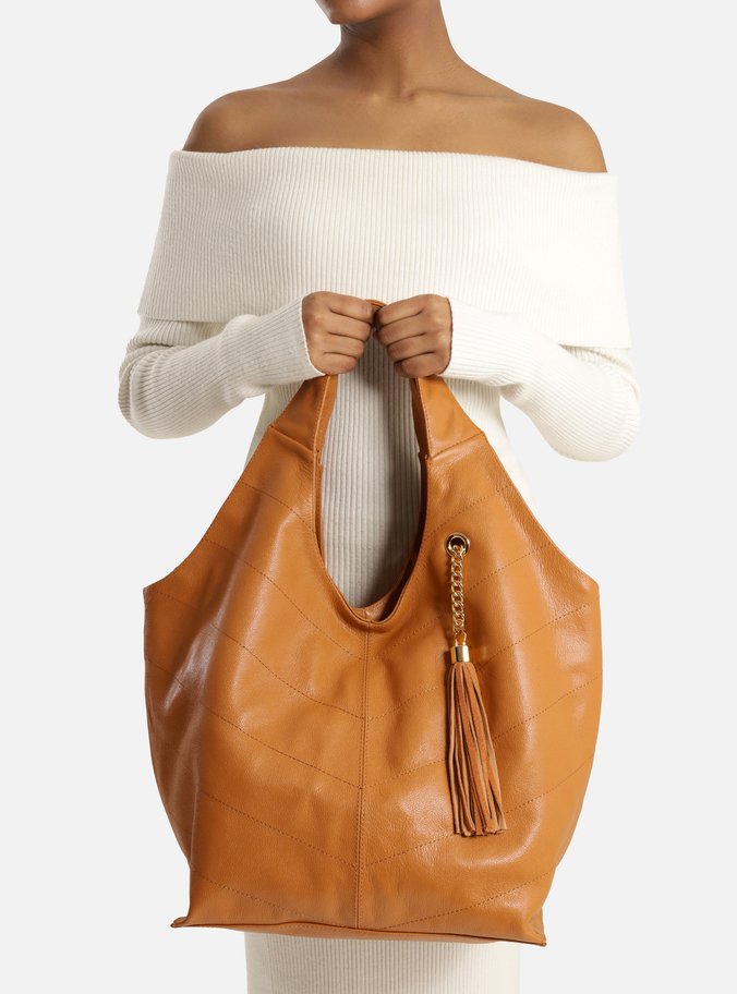 Bolsa Hobo Marrom Couro Grande Franjas
