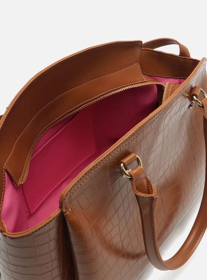 Bolsa Tote Marrom Croco Grande Textura