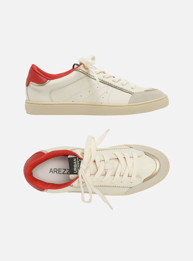 Tênis Branco Couro Sola Baixa Vermelho