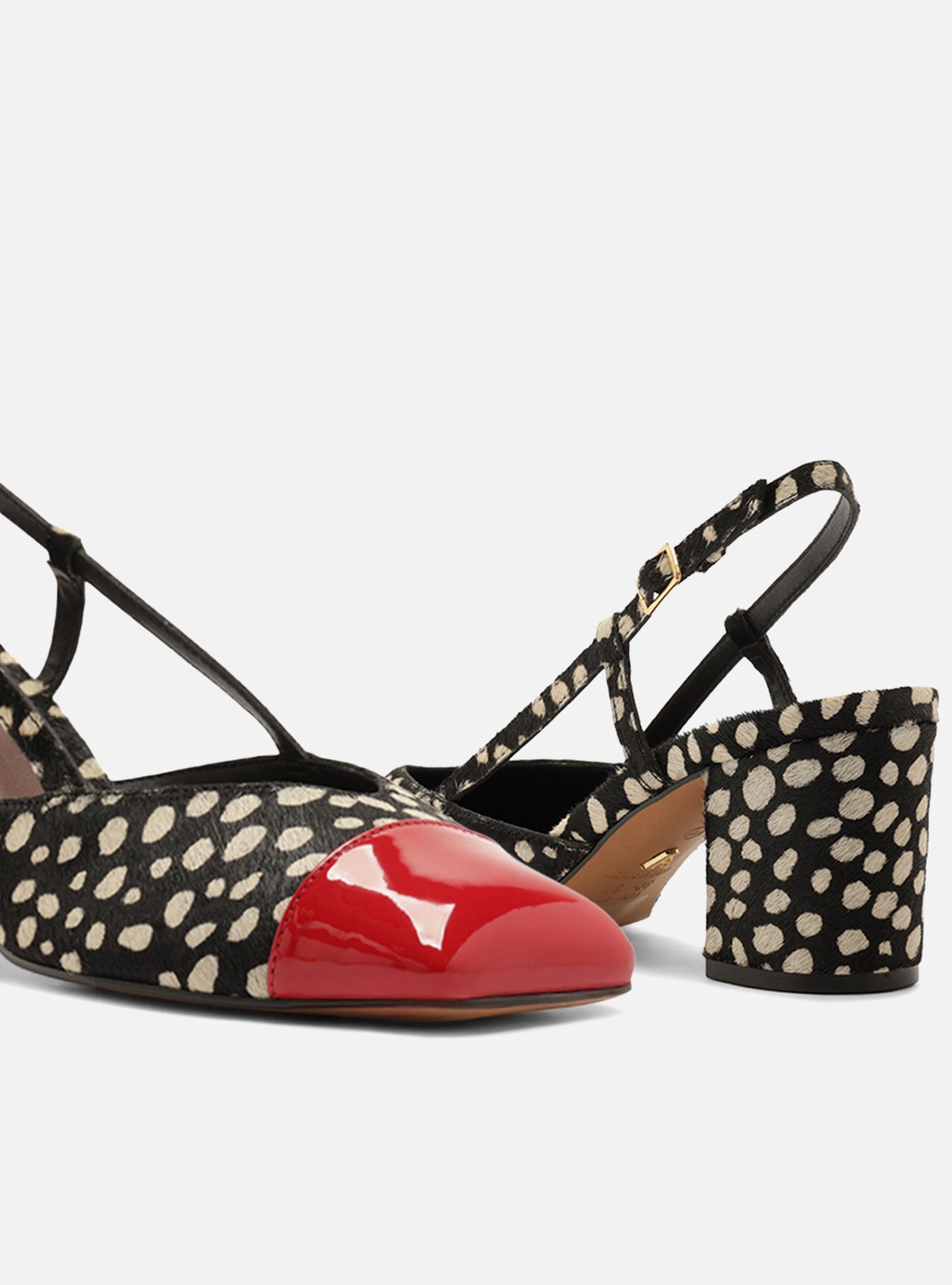 Scarpin Multicolorida Bico Redondo Pelo Slingback Cap Toe Vermelho — foto 4