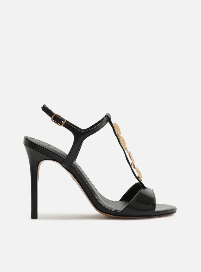 Sandália Preta Couro Salto Alto