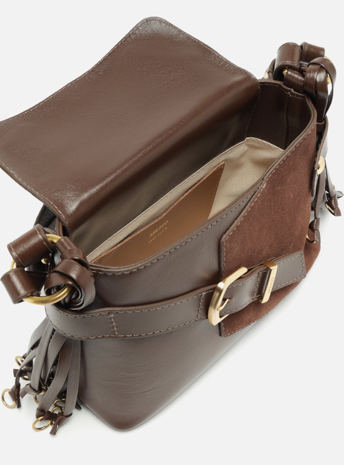 Bolsa Tiracolo Marrom Couro Camurça Média Tiras