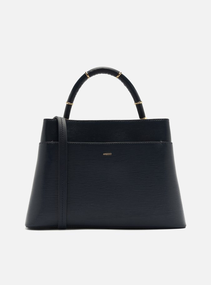 Bolsa Tote Azul Couro Grande Anéis