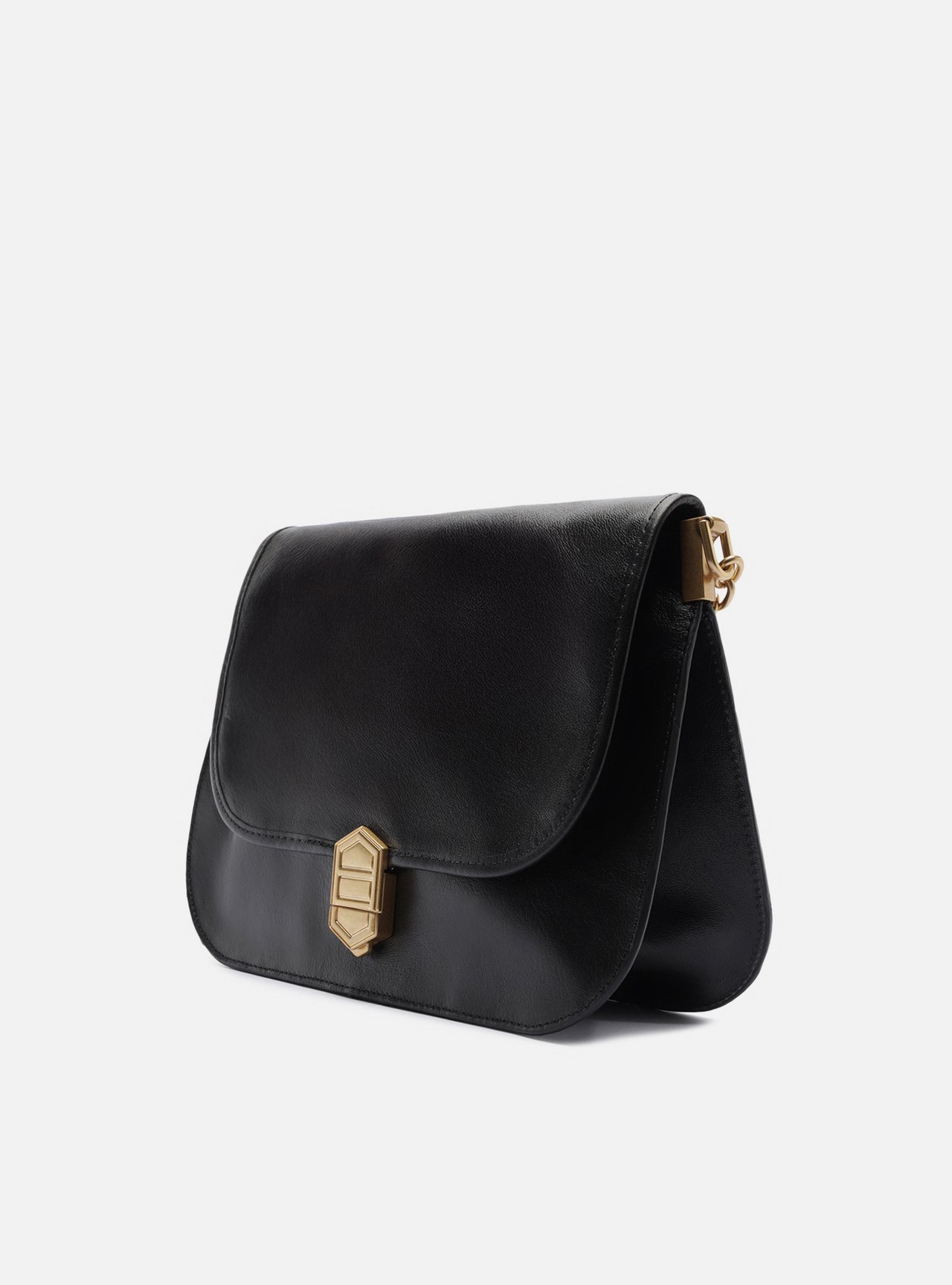 Bolsa Tiracolo Preta Couro Grande Peça Metal — foto 2