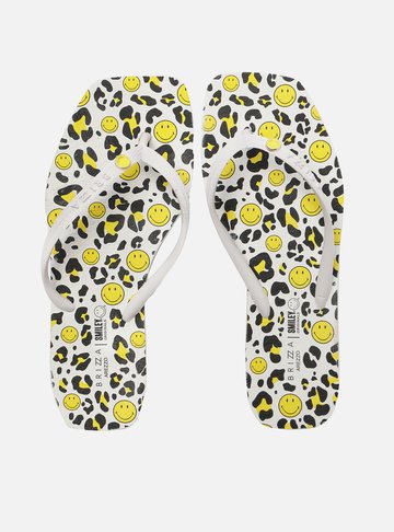 Chinelo de Dedo Branco Square Print Smiley